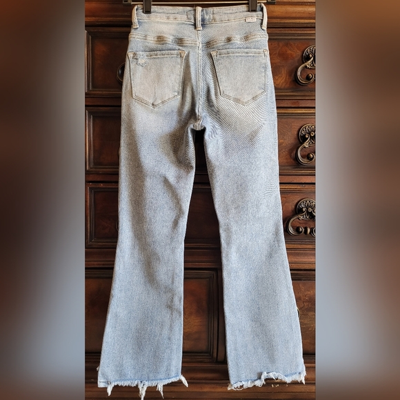Trendy Light Blue Distressed Flare Jeans - Picture 3 of 7